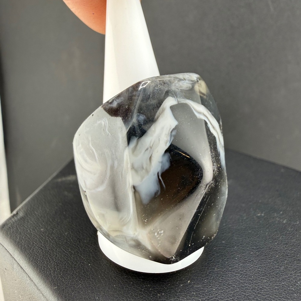 Vintage Resin Statement Ring Black White Marbled Chunky Geometric Size 10.5